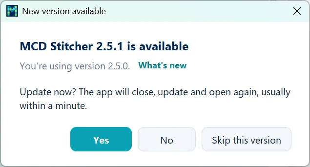 The update window, offering a newer version